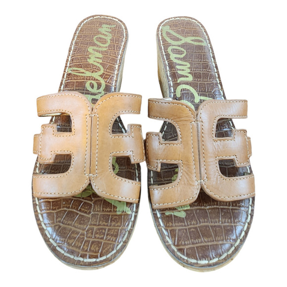 Sam Edelman Regis Slide Sandal brown cork wedge womens sz 9 leather upper - Picture 1 of 15
